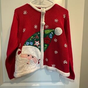 Tiara Festive Santa Christmas Ugly Holiday Sweater Cardigan Fits Ladies S 6-8